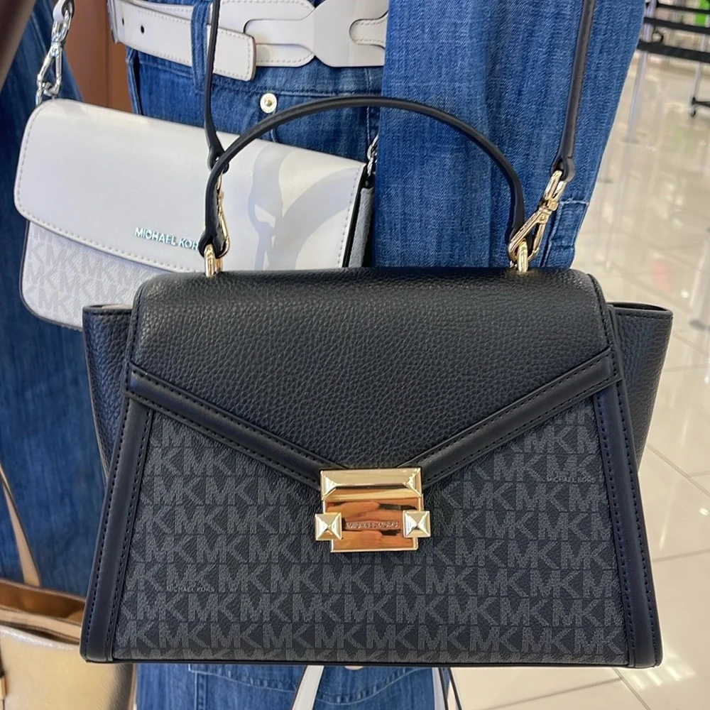 Michael Kors Whitney Medium Leather Flap Signature Satchel Shoulder Crossbody